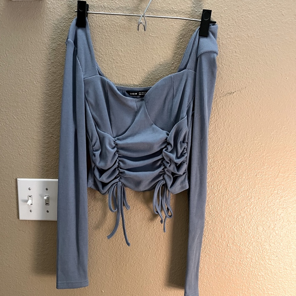 Blue SHEIN long sleeve blouse with ties, S